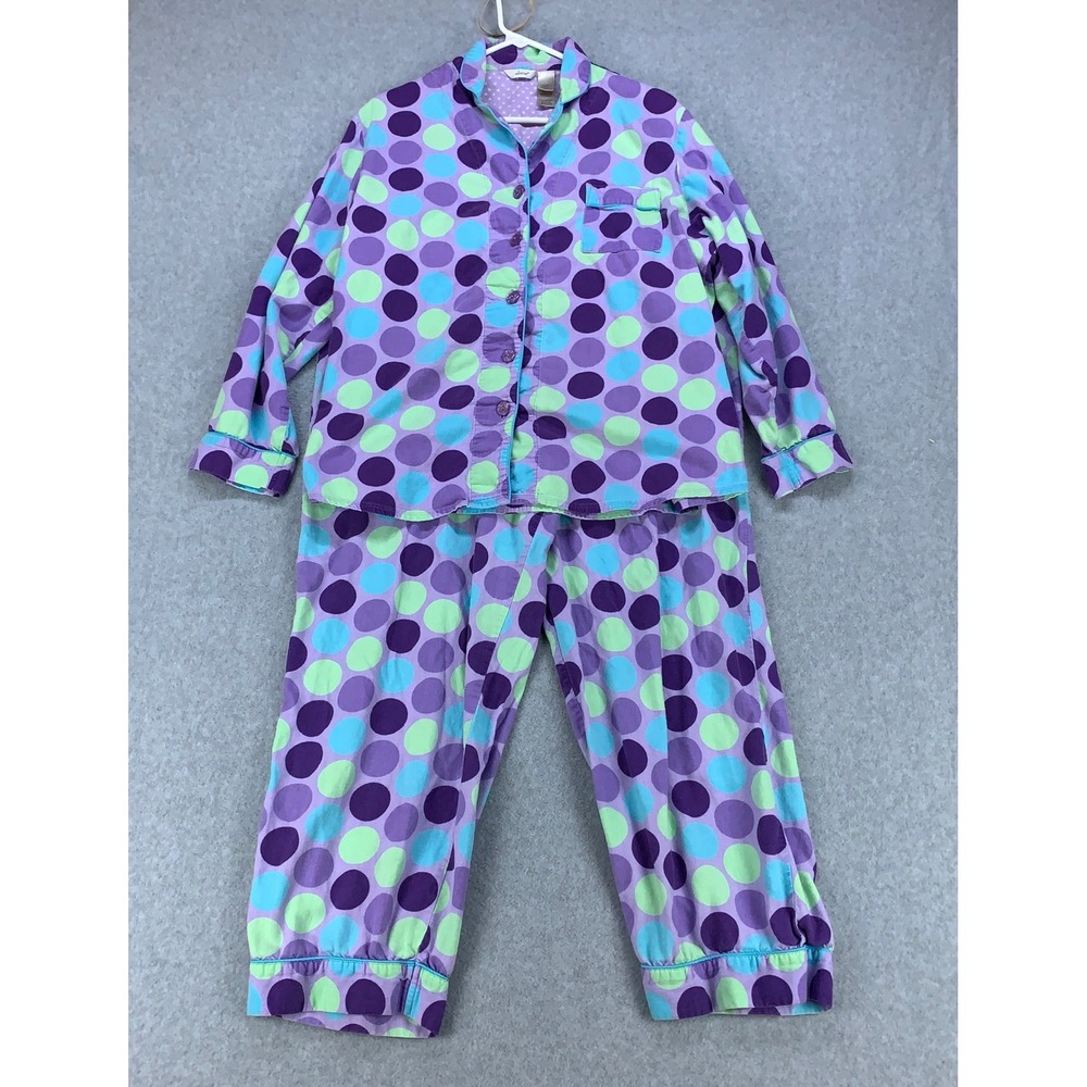 Adonna Pajama Set Womens XL Purple Polka Dot Flannel 100% Cotton 2 Piece L/S PJ